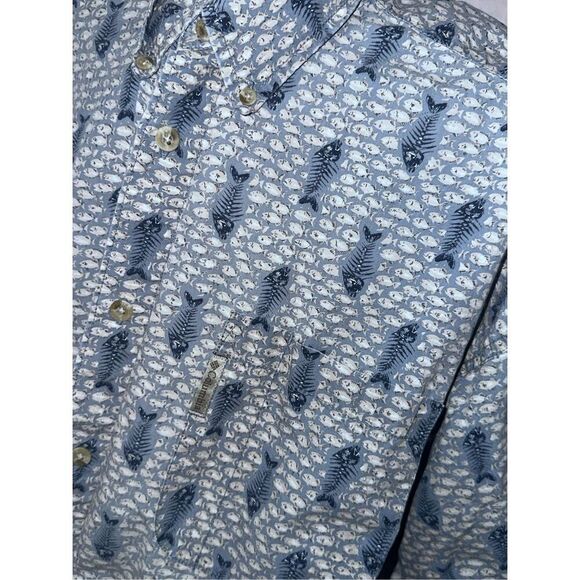 Columbia Fish Bones Button-Down Short Sleeve Shirt Light Cotton size XL Good Con - Picture 5 of 9